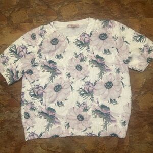 Philosophy XL Women's Floral Short Sleeve Sweater Knit Top White Purple